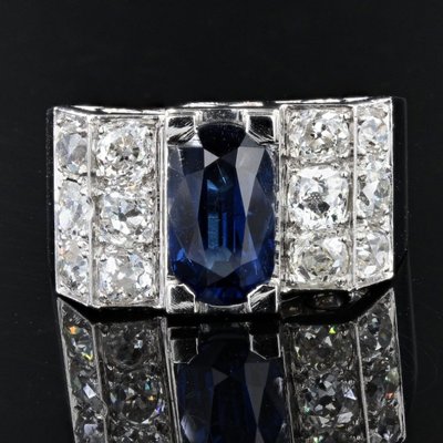 Platinum Sapphire Diamond Art Deco Ring
