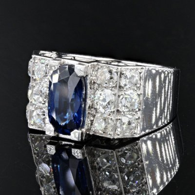 Platinum Sapphire Diamond Art Deco Ring