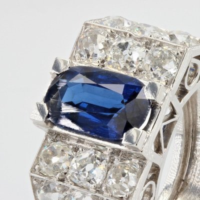 Platinum Sapphire Diamond Art Deco Ring