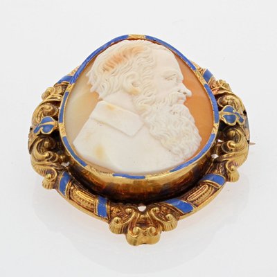 Parure Boucles d'Oreilles Et Broche Ancienne Or Camée Et émail