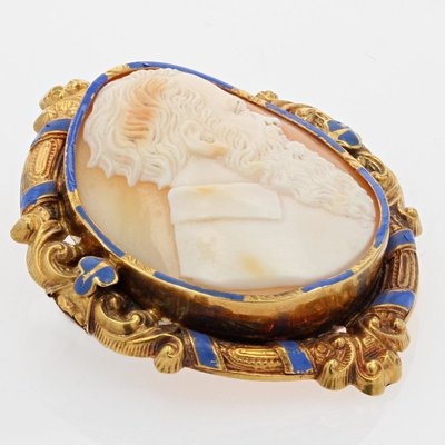 Parure Boucles d'Oreilles Et Broche Ancienne Or Camée Et émail