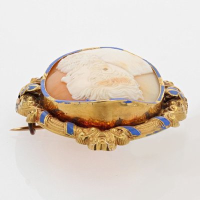 Parure Boucles d'Oreilles Et Broche Ancienne Or Camée Et émail