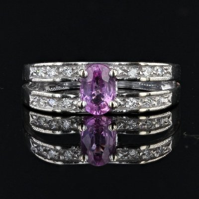 Bague Saphir Rose Diamants Or Blanc