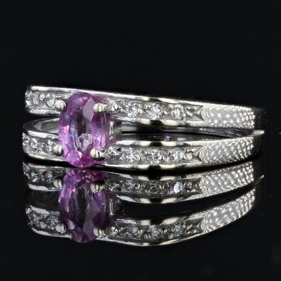 Bague Saphir Rose Diamants Or Blanc