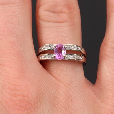 Bague Saphir Rose Diamants Or Blanc