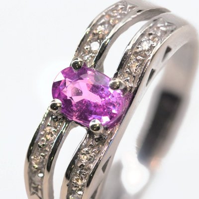 Bague Saphir Rose Diamants Or Blanc