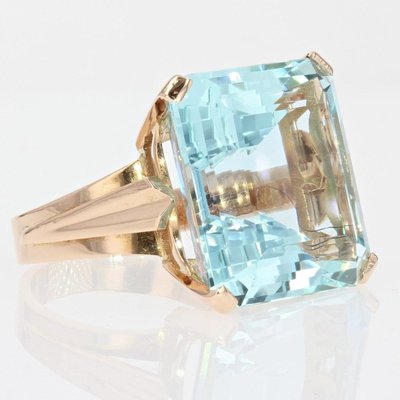 Bague Ancienne Aigue-marine Montée Sur Or Rose