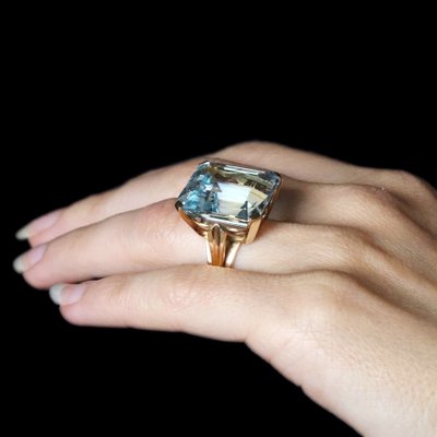 Bague Ancienne Aigue-marine Montée Sur Or Rose