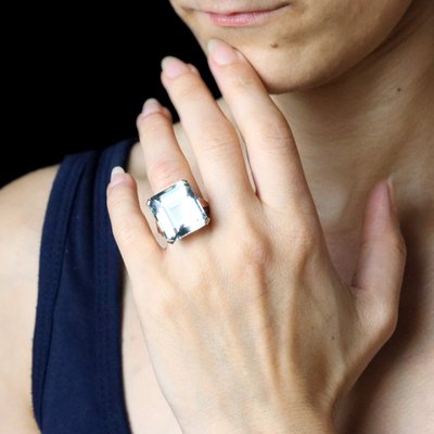 Bague Ancienne Aigue-marine Montée Sur Or Rose