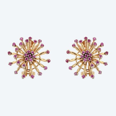 Vintage Gold And Ruby Flower Earrings