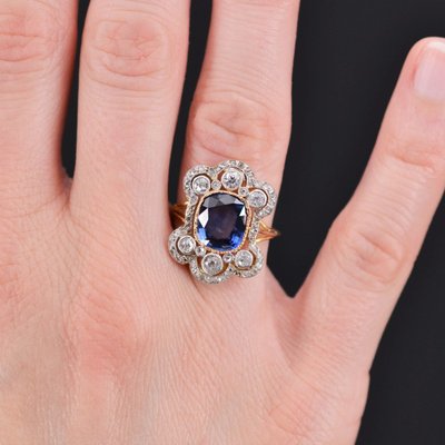Antiker Napoleon III Saphir-Diamant-Ring
