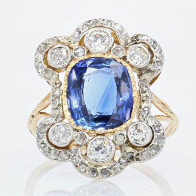 Antiker Napoleon III Saphir-Diamant-Ring