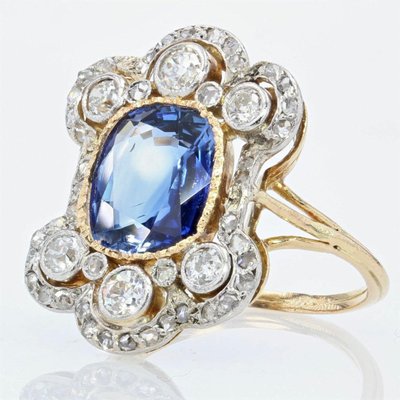 Antiker Napoleon III Saphir-Diamant-Ring