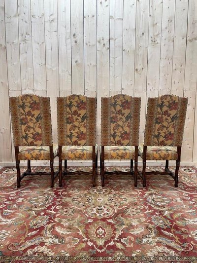 Suite de 4 Louis XIII os de mouton tissu fleurs 
