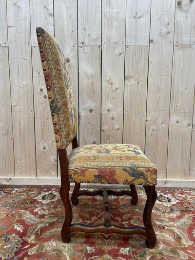 Suite de 4 Louis XIII os de mouton tissu fleurs 