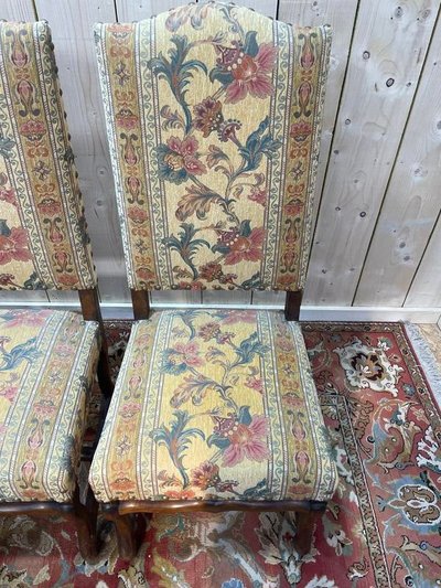 Suite de 4 Louis XIII os de mouton tissu fleurs 