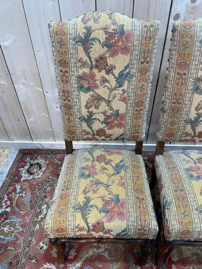 Suite de 4 Louis XIII os de mouton tissu fleurs 