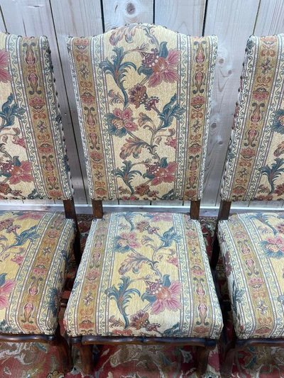 Suite de 4 Louis XIII os de mouton tissu fleurs 