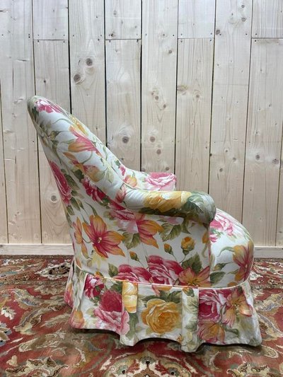 Fauteuil crapaud Napoléon III tissu fleuri 