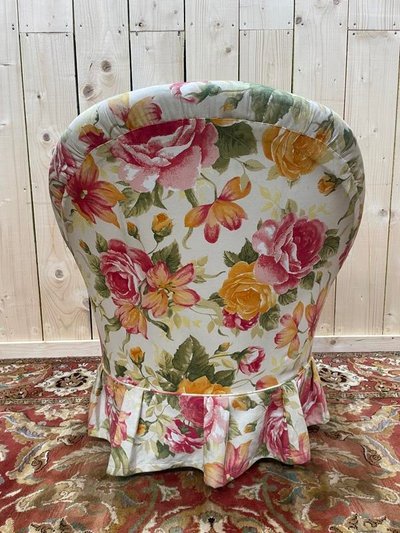 Fauteuil crapaud Napoléon III tissu fleuri 