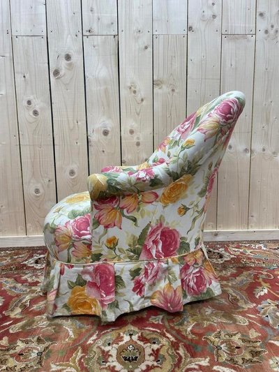 Fauteuil crapaud Napoléon III tissu fleuri 
