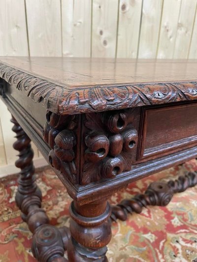 Tischstichschung im Platian Style Louis XIII in zwei Eichen -Drawer -Eichen