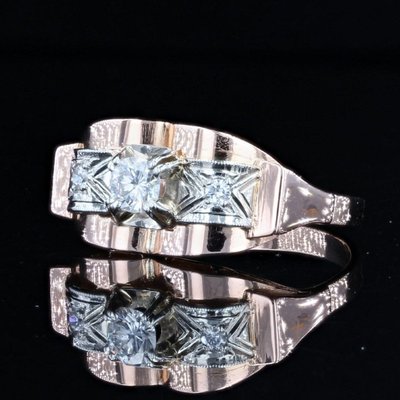 Bague Ancienne Rétro Or Rose Diamants