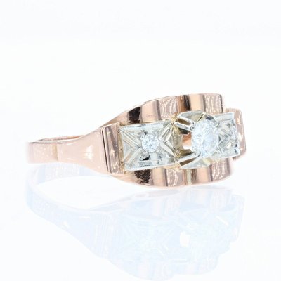 Bague Ancienne Rétro Or Rose Diamants
