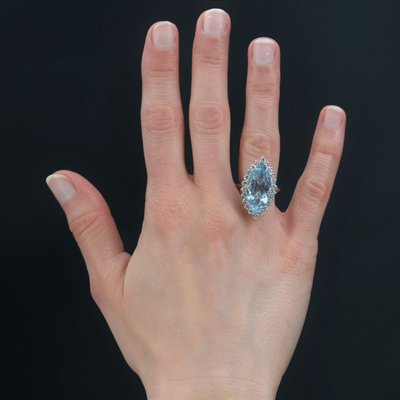 Bague Marquise Aigue-marine Et Diamants