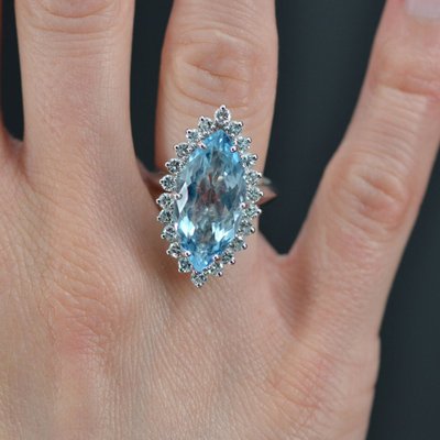 Bague Marquise Aigue-marine Et Diamants