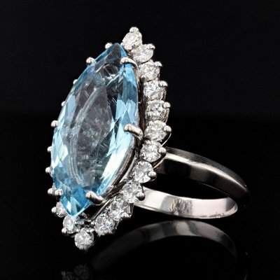 Bague Marquise Aigue-marine Et Diamants
