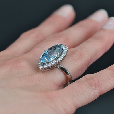 Bague Marquise Aigue-marine Et Diamants