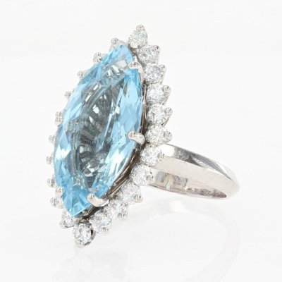 Bague Marquise Aigue-marine Et Diamants