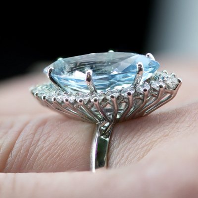 Bague Marquise Aigue-marine Et Diamants