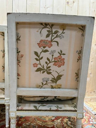 Louis XVI style lounge sofa and armchairs pair