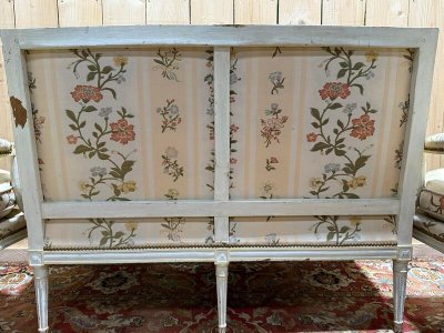 Louis XVI style lounge sofa and armchairs pair