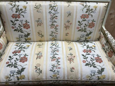 Louis XVI style lounge sofa and armchairs pair