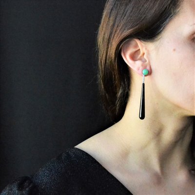 Boucles d'Oreilles Diamants Onyx Chrysoprases