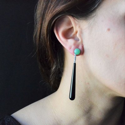 Boucles d'Oreilles Diamants Onyx Chrysoprases