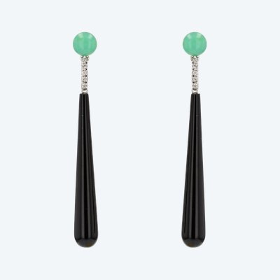 Onyx Chrysoprase Diamond Earrings