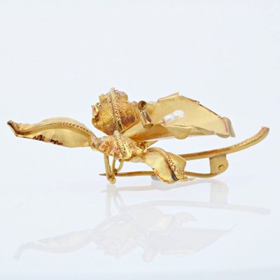 Broche Ancienne Lys En Or Mat Et Perle