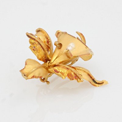 Broche Ancienne Lys En Or Mat Et Perle