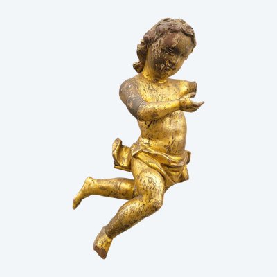 Putto in gilded wood with mecca, 17th/18th century period