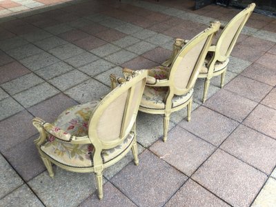 Set of three Louis XV-Louis XVI transitional style armchairs, DIVISIBLE INDIVIDUALLY