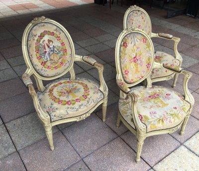 Set of three Louis XV-Louis XVI transitional style armchairs, DIVISIBLE INDIVIDUALLY