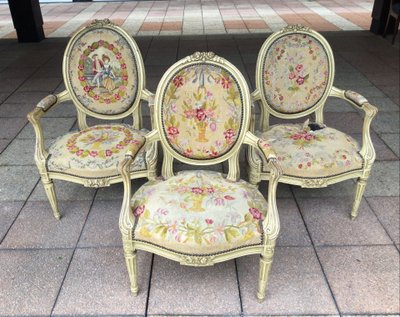 Set of three Louis XV-Louis XVI transitional style armchairs, DIVISIBLE INDIVIDUALLY
