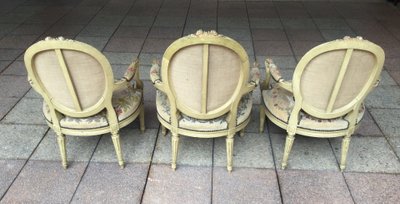 Set of three Louis XV-Louis XVI transitional style armchairs, DIVISIBLE INDIVIDUALLY