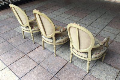 Set of three Louis XV-Louis XVI transitional style armchairs, DIVISIBLE INDIVIDUALLY