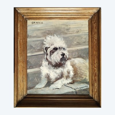  Portrait Of A Dog  Dandie Dinmont Terrier Animal Oil Painting By Desportes 20th C
