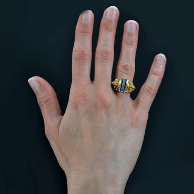Bague Rétro Aigue-marine Et Or
